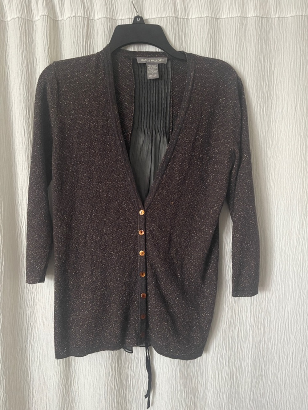 Kate & Mallory Brown Metallic Sparkle Button-Front Cardigan